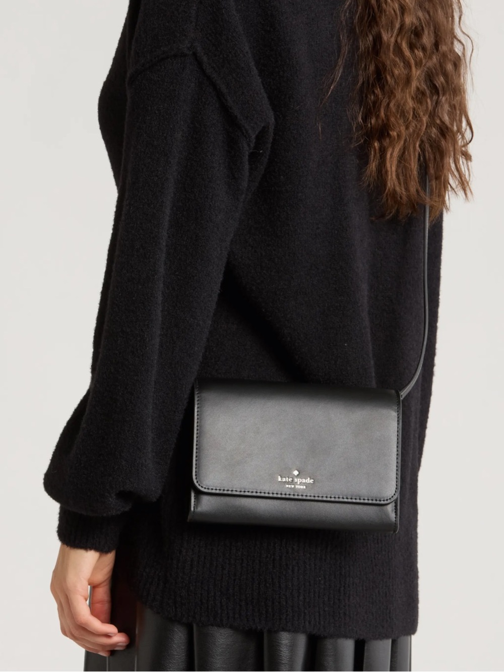 kate spade Black Leather Flap Crossbody Bag